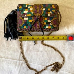 Sam Edelman Multi Color Mosaic Clutch with Chain.